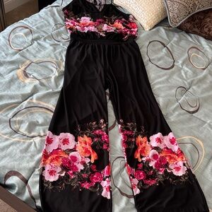 INC International Concepts Black Jumpsuit with Pink and Orange Floral